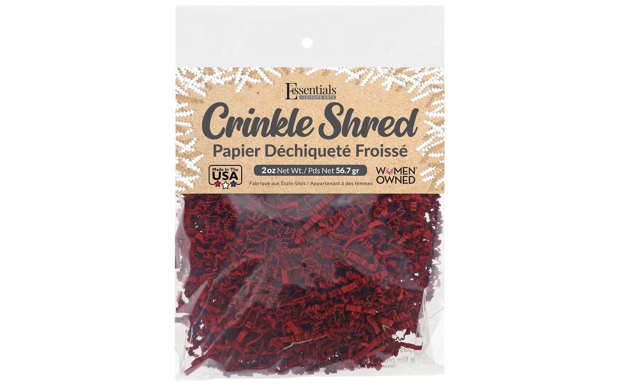 Essentials by Leisure Arts Crinkle Shred Bag, Bordeaux, 2oz Shredded Paper Filler, Crinkle Cut Paper Shred Filler, Box Filler, Shredded Paper for Gift Box, Paper Crinkle Filler, Box Filling
